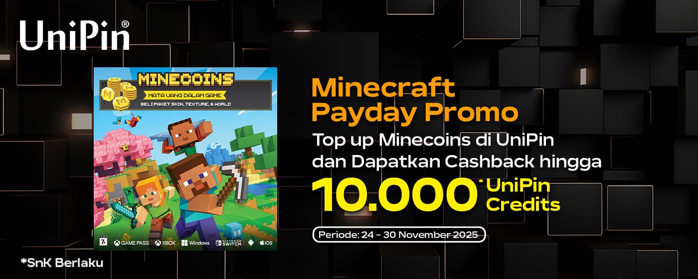 Minecraft Payday Promo: Top Up Minecoins di UniPin dan Dapatkan Cashback Hingga 10.000 UniPin Credits!